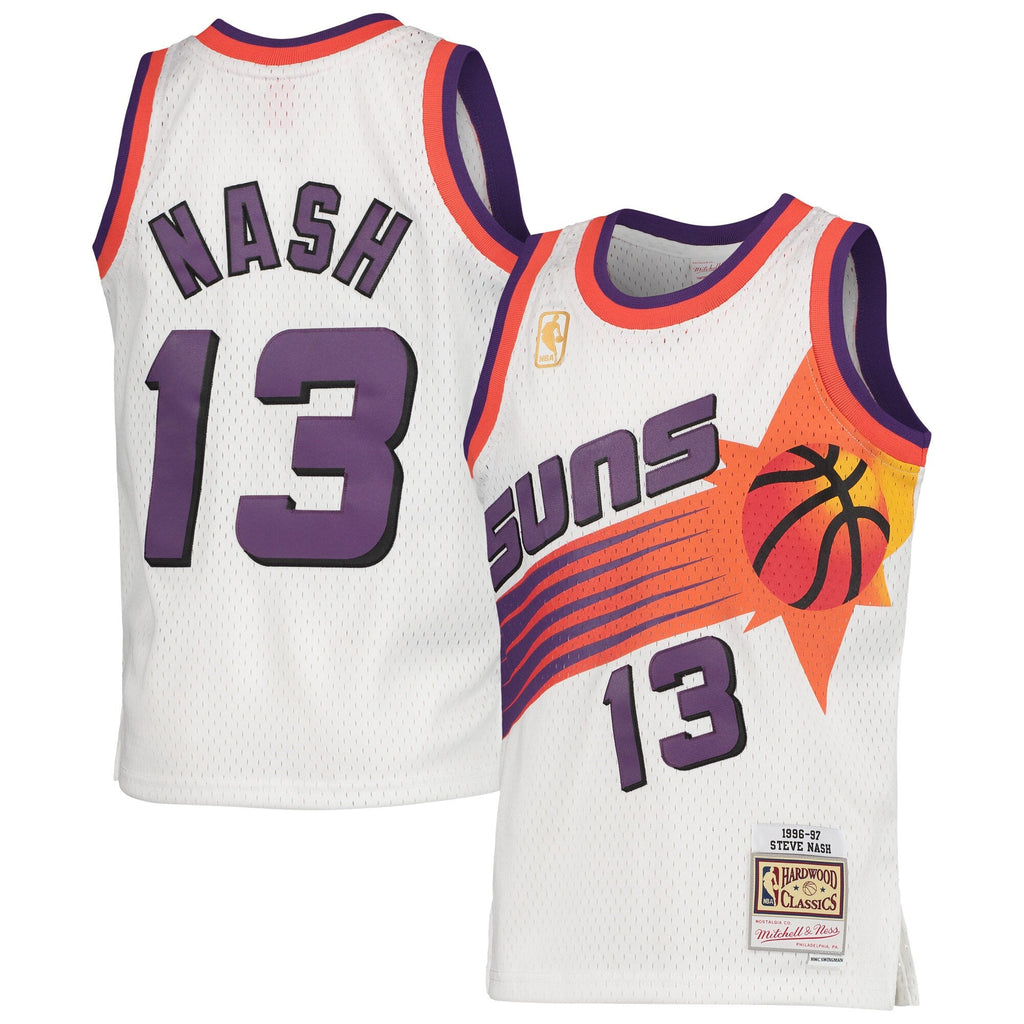Youth Phoenix Suns Steve Nash Mitchell & Ness White 1996-97 Hardwood Classics Swingman Jersey product image 1, provided for