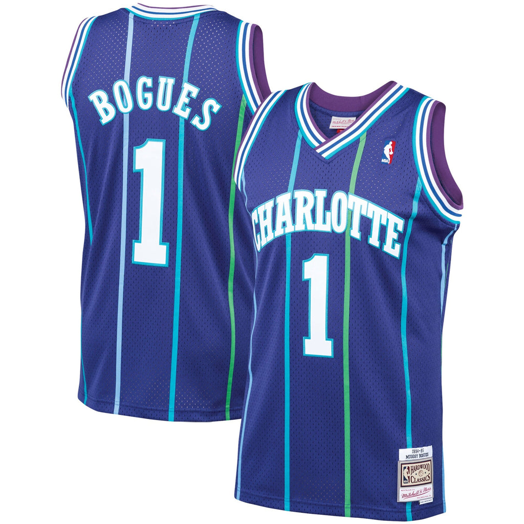 Men’s Muggsy Bogues Charlotte Hornets 1994-95 Purple Swingman Replica Jersey By Mitchell & Ness product image 1, provided
