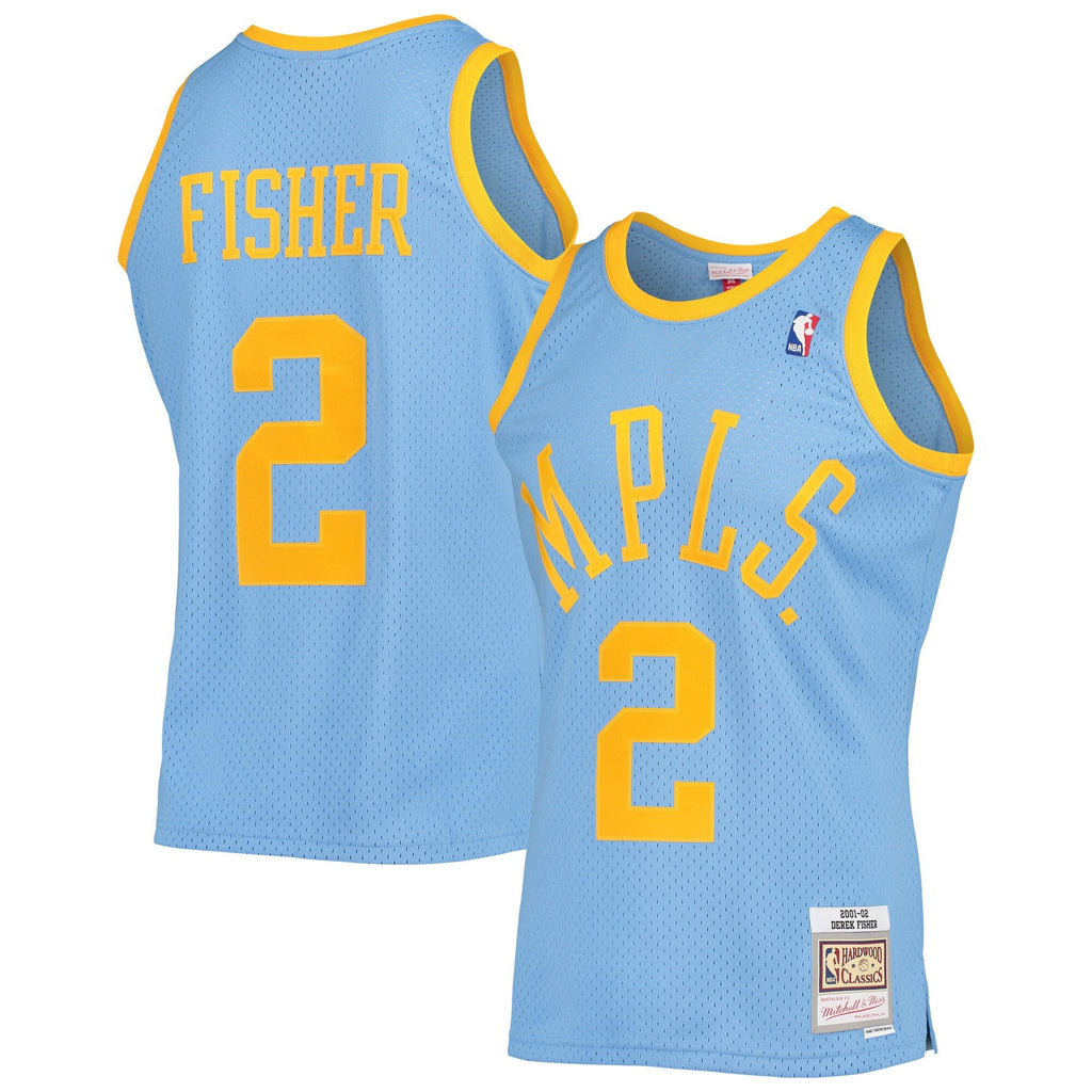 Los Angeles Lakers Derek Fisher Mitchell & Ness Powder Blue 2001-02 Hardwood Classics Swingman Jersey for Men product image