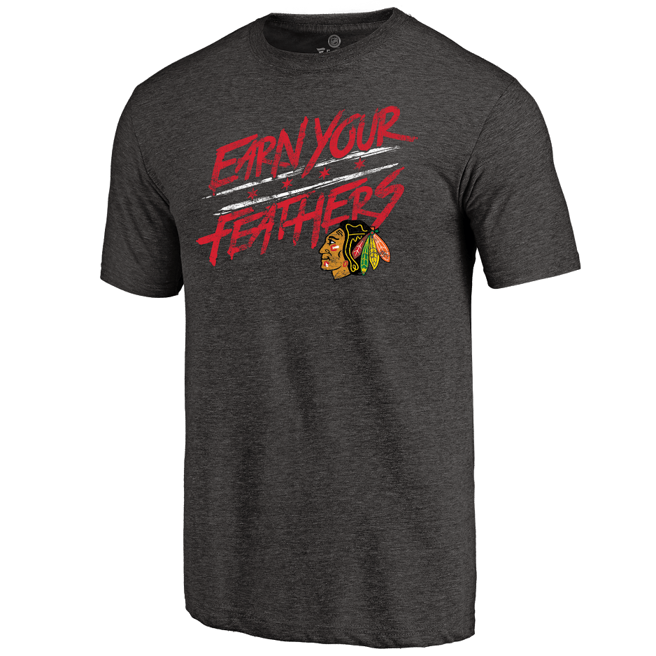 Chicago Blackhawks Rinkside Charcoal Hometown Collection Earn Your Feathers Tri Blend T-Shirt for Men product image 1,