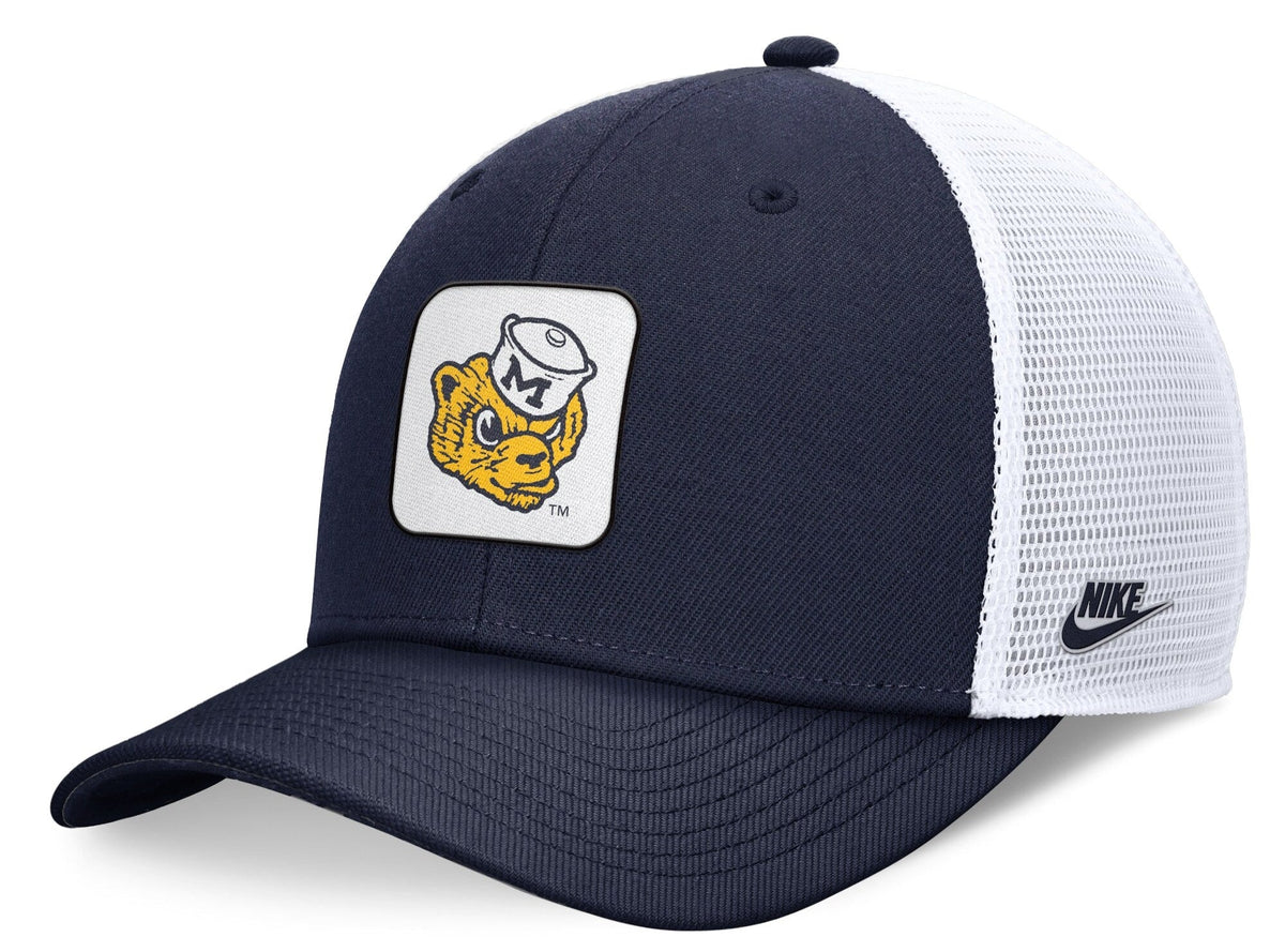 Michigan Wolverines Nike Legacy Rise Mascot Trucker Adjustable Hat - Navy/White product image 1, provided for visual