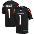Youth Cincinnati Bengals Ja'Marr Chase Nike Black Game Jersey product image 1, provided for visual reference and product