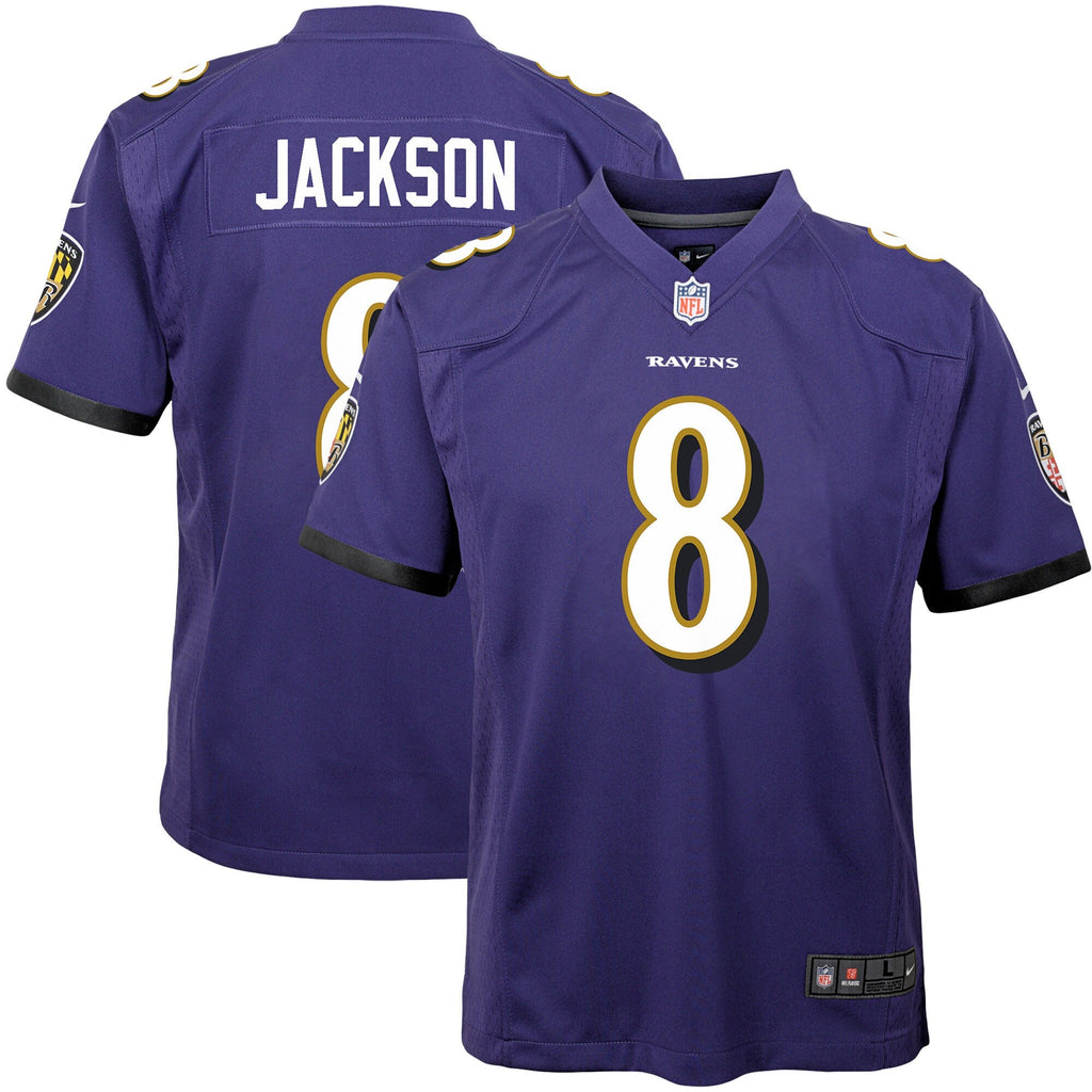 Youth Baltimore Ravens Lamar Jackson Nike Purple Game Jersey product image 1, provided for visual reference and product
