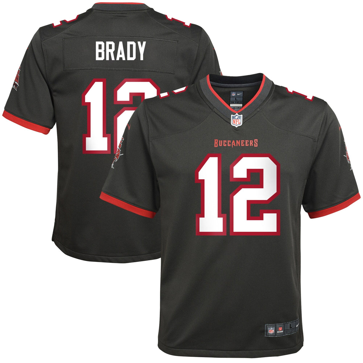 Youth Tampa Bay Buccaneers Tom Brady Nike Pewter Alternate Game Jersey product image 1, provided for visual reference and